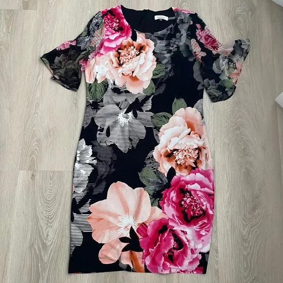 calvin klein pink floral dress Calvin Klein Women's Plus Size Cotton Floral-Print Midi Dress - Pink
